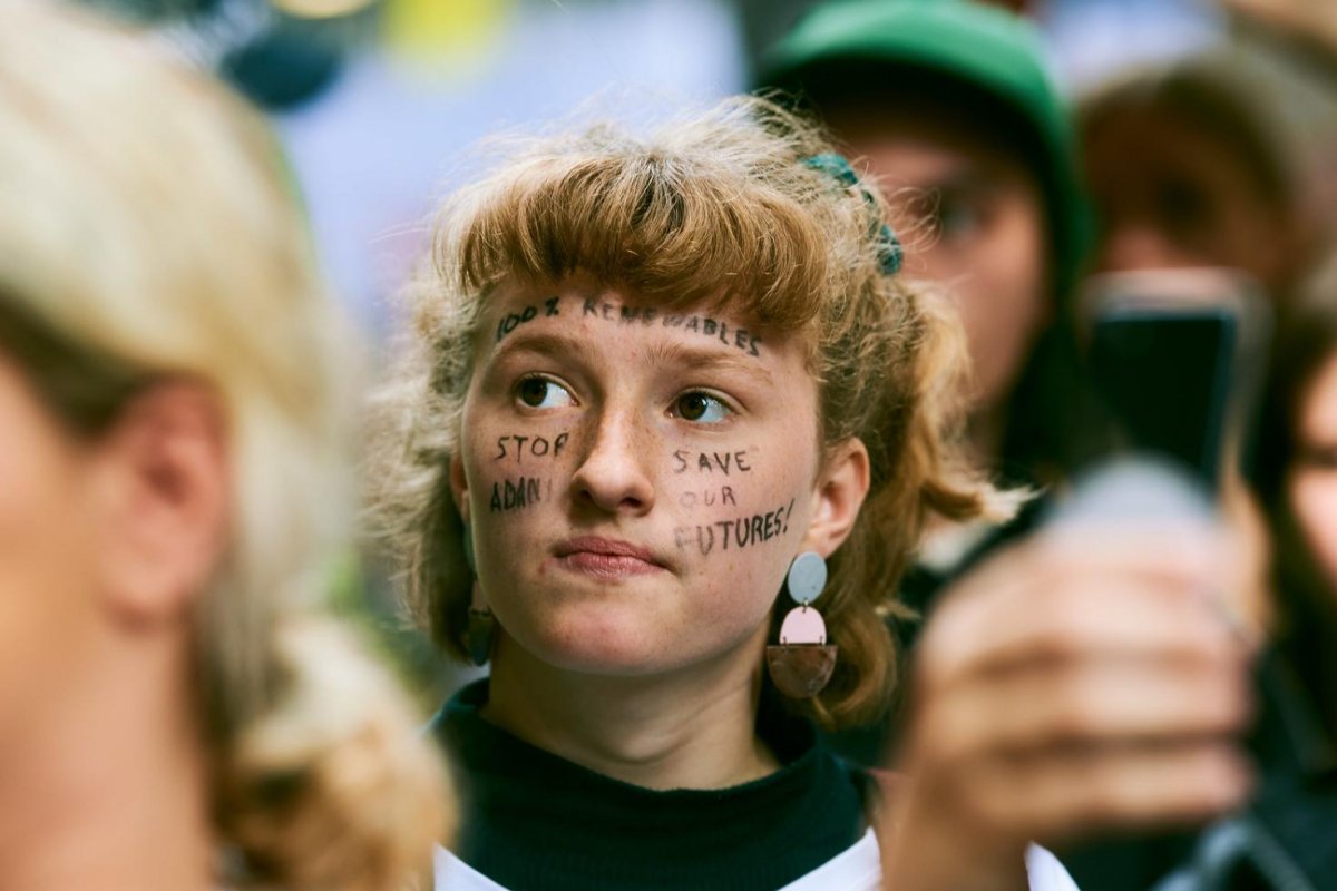 Protestor's markered face at Climate Strike protest