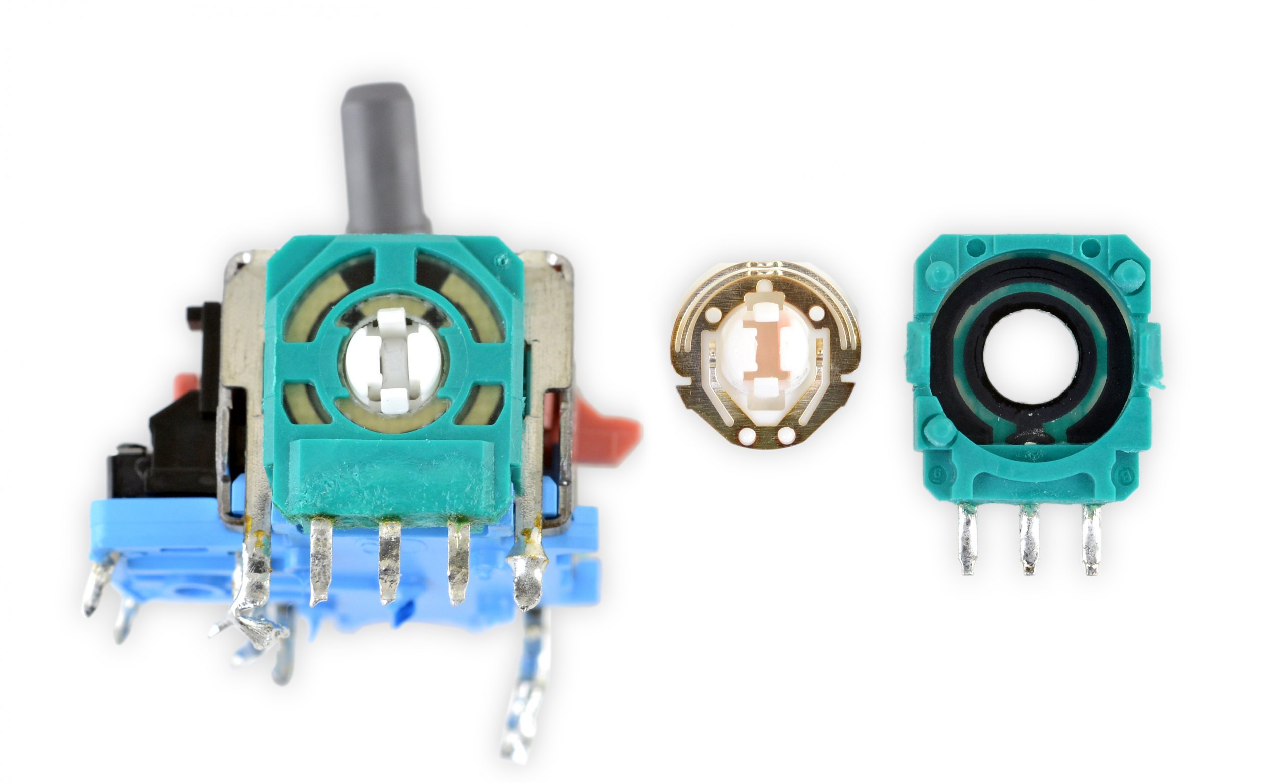 Pièces de potentiomètre, disposées horizontalement.