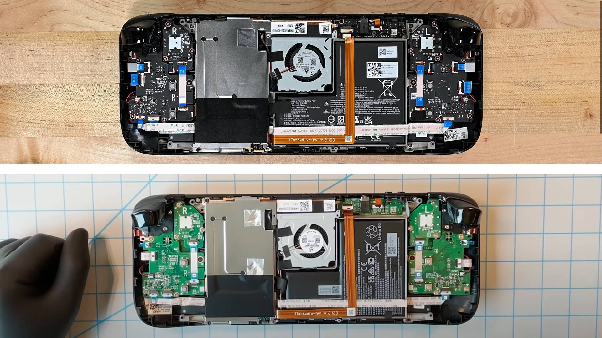 Comparison of iFixit's Steam Deck against Valve's torn-down unit.