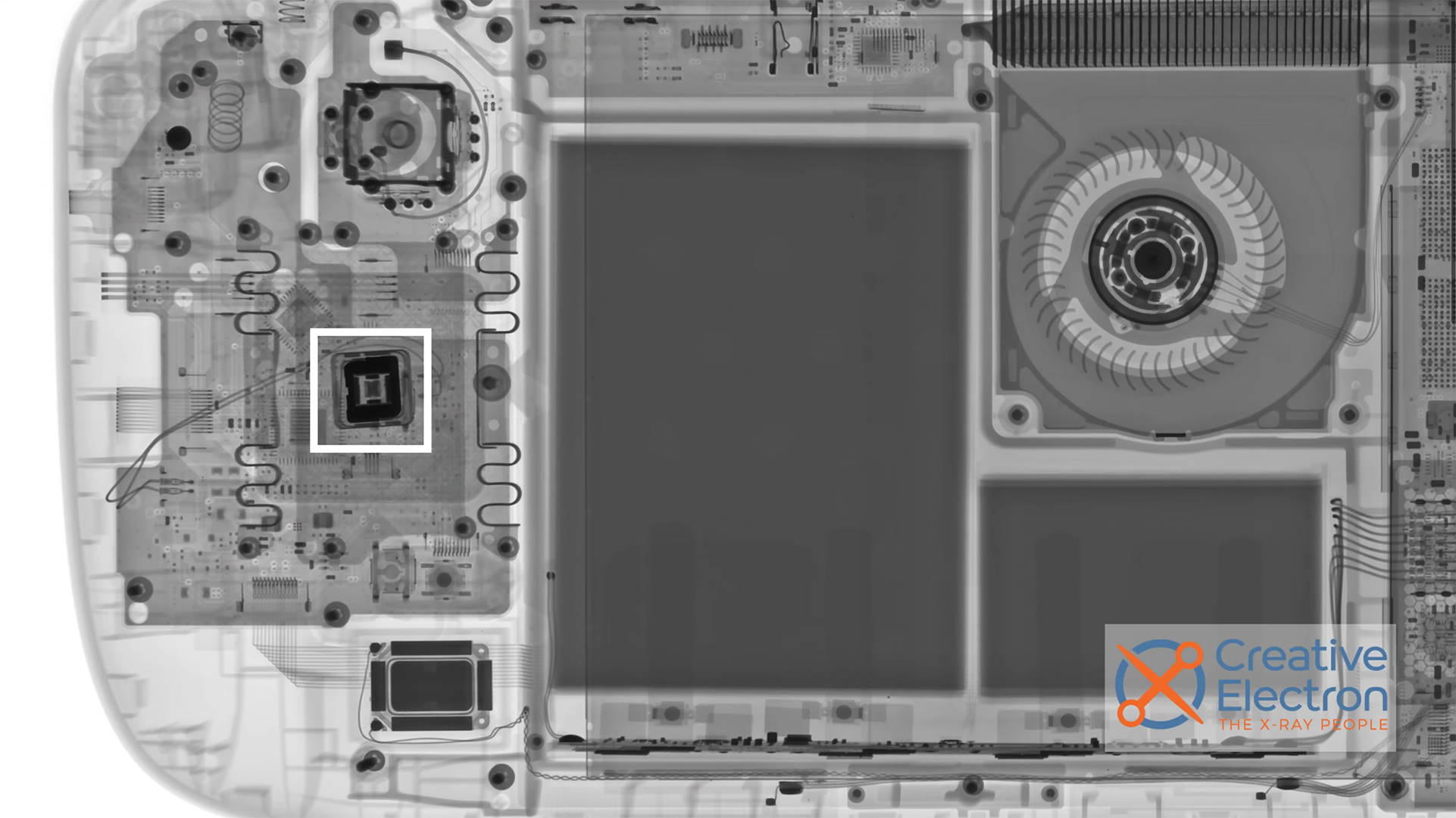 X-ray showing a small vibration motor on the Steam Deck's left touchpad.