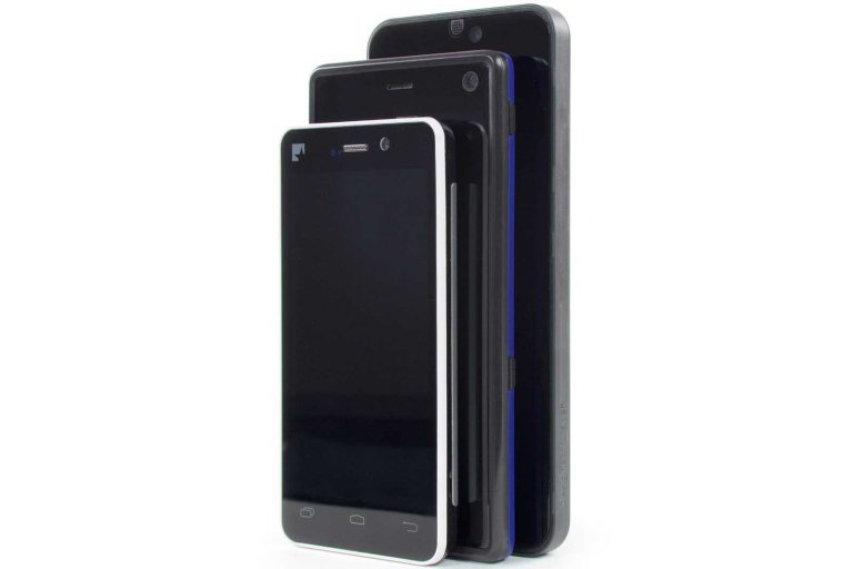 Fairphone models 1, 2, and 3 stacked