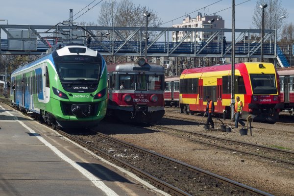 Newag Impuls trains at a station
