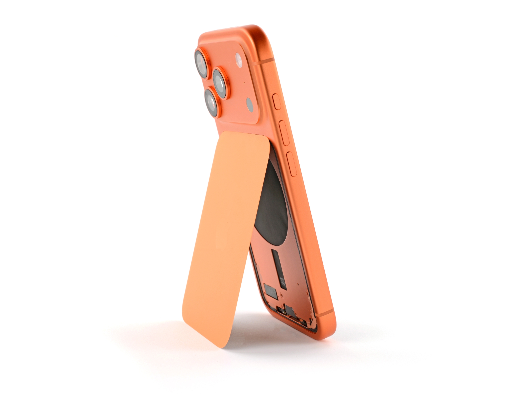 The iPhone 17 Pro propped up on its rear case like a stand